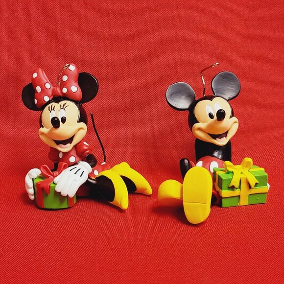 Disney Minnie Mouse Mickey Mouse Gift Present Christmas Ornament Set of 2